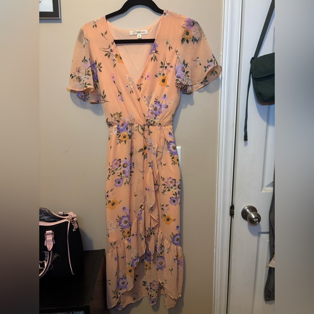 Floral Peach Wrap Dress - Picture 1 of 4